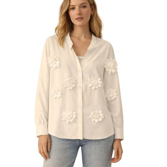 Skjorte m. blomster - Sand - Lisbeth Merrild