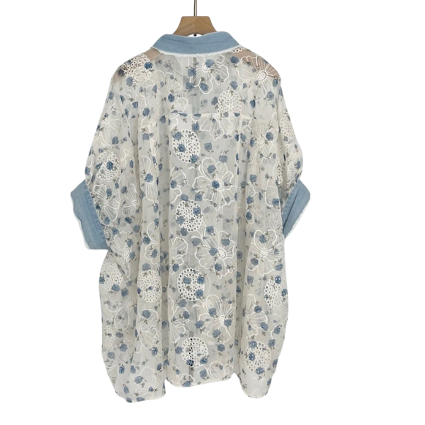 Oversize skjorte - Lyseblå blomster - Qnuz
