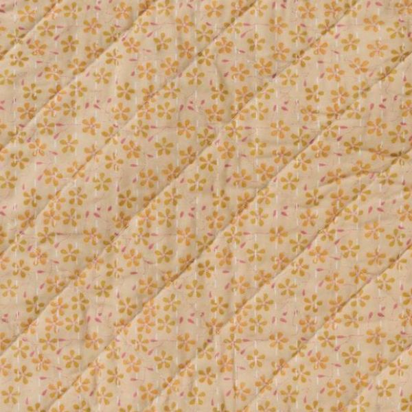 Quiltet taske - Beige m. gule blomster 07885-02