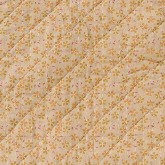 Quiltet taske - Beige m. gule blomster 07885-02