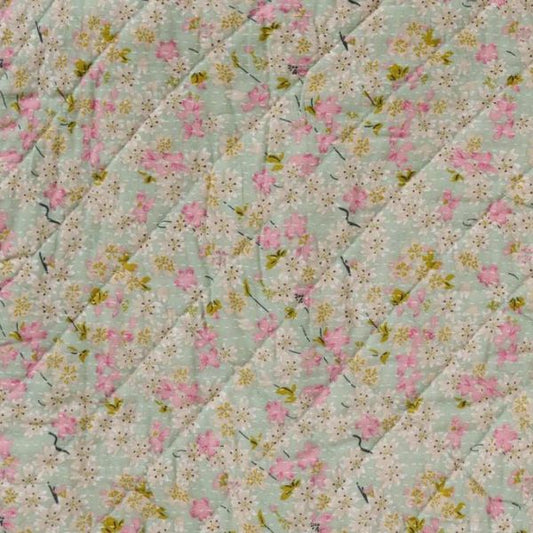 Quiltet taske - Støvblå blomster 07886-68