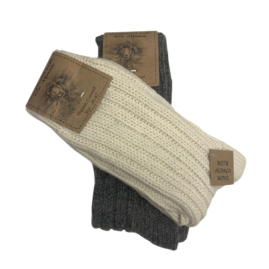 Tykke alpaka sokker - Creme/grå