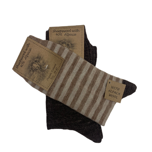 Stribede alpaca sokker - Brun Alpaka