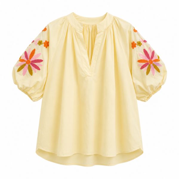 Bluse blomsterærme - Gul - Boho Love