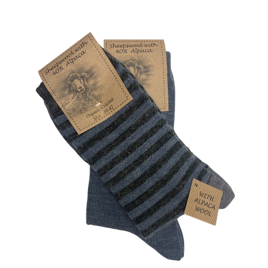Stribede alpaca sokker - Blå