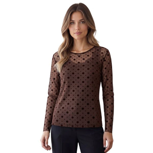 Gitte mesh bluse - Brun m. prikker - Ofelia