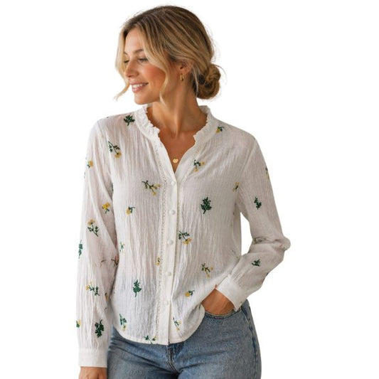 Ida skjorte - Blomster broderi - By Lund