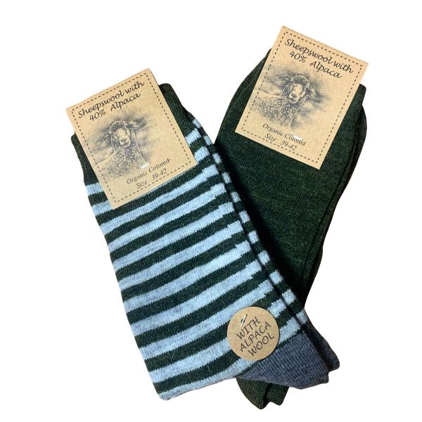Stribede alpaca sokker - Grøn/grå - Clemente