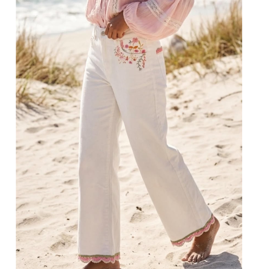 Boheme jeans - Hvid m. broderi - Qnuz