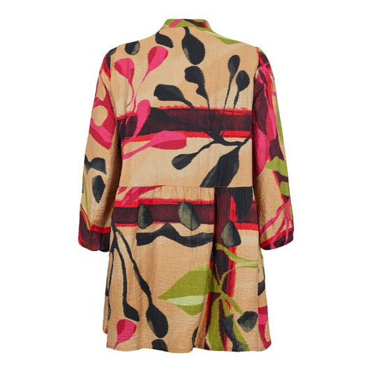 Tunika - Sand - Rødt print - NOEN