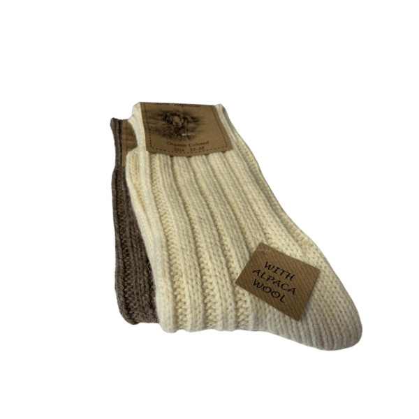 Tykke alpaka sokker i creme og brun