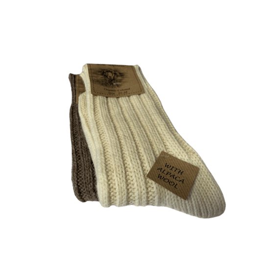Tykke alpaka sokker i creme og brun