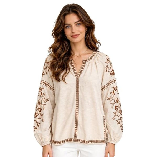 Bluse - Brun broderi - Lisbeth Merrild