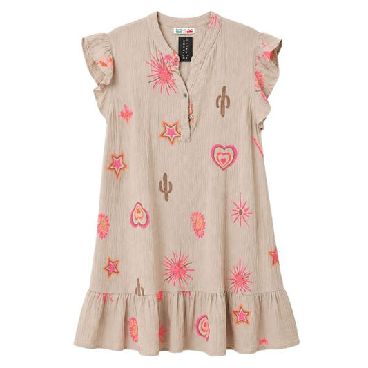 Kjole m. motiver - Beige - Lisbeth Merrild