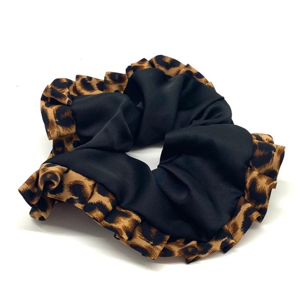 Mega scrunchie - Sort leopardmønster - Just d'lux
