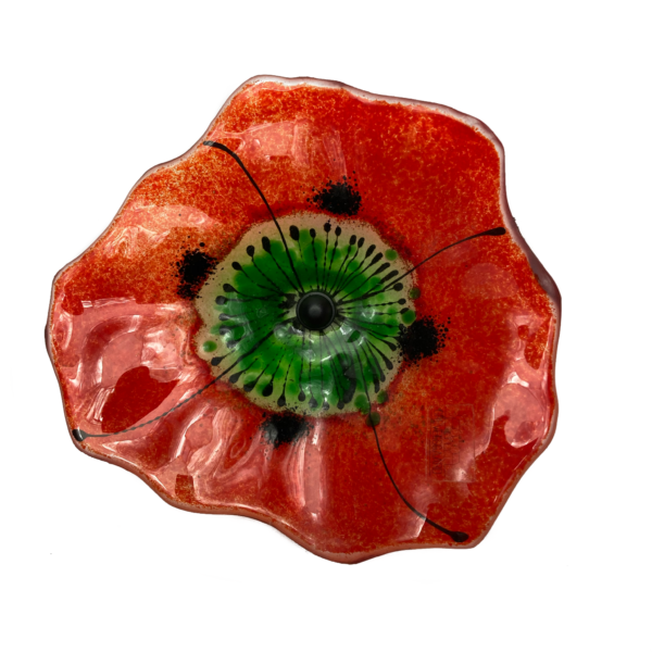 Rød klar glasblomst fra Grevelsgaard