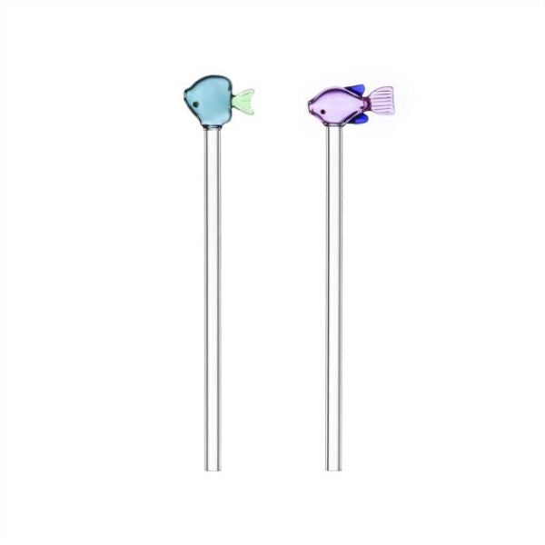 2 straw lilac & green fish + brush - Ichendorf