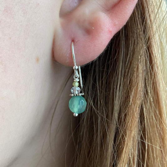 Sølv ørering med grøn agat