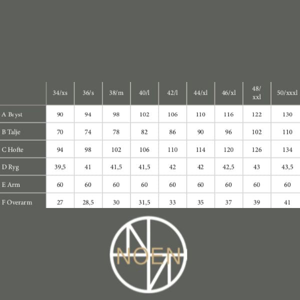 NOEN Størrelsesguide