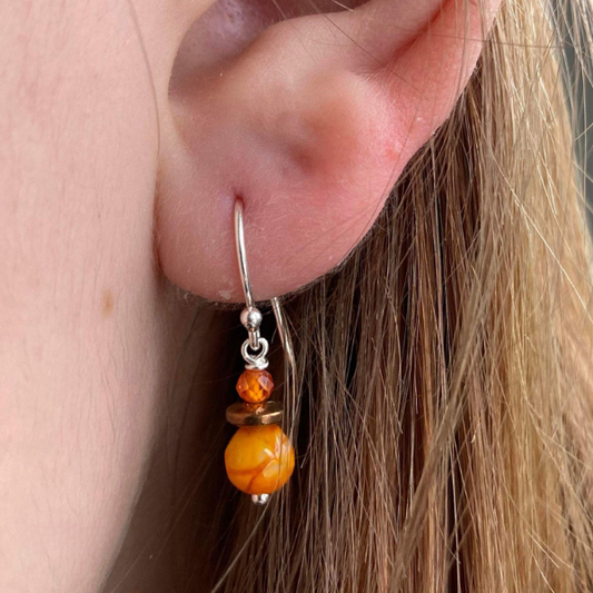 Sølv ørering med agat og hæmatit