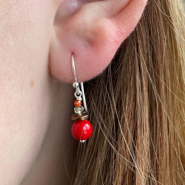 Sølv ørering med jade, hæmatit og kunstig zirkon