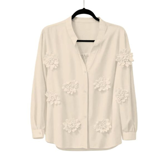 Skjorte m. blomster - Sand - Lisbeth Merrild