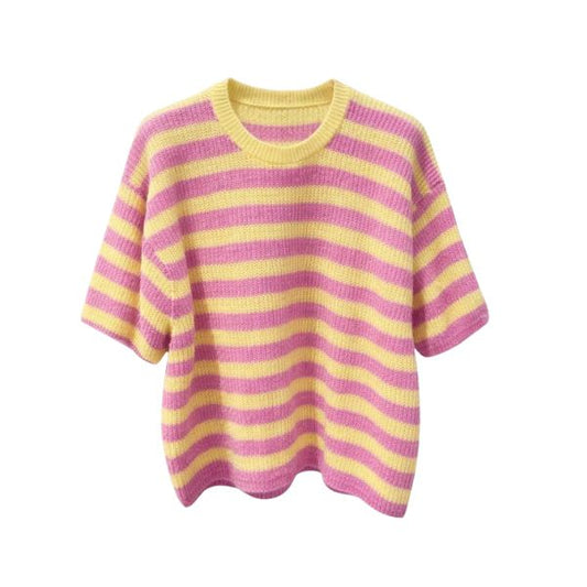 Strik m. strib - Rosa/Gul - Lisbeth Merrild