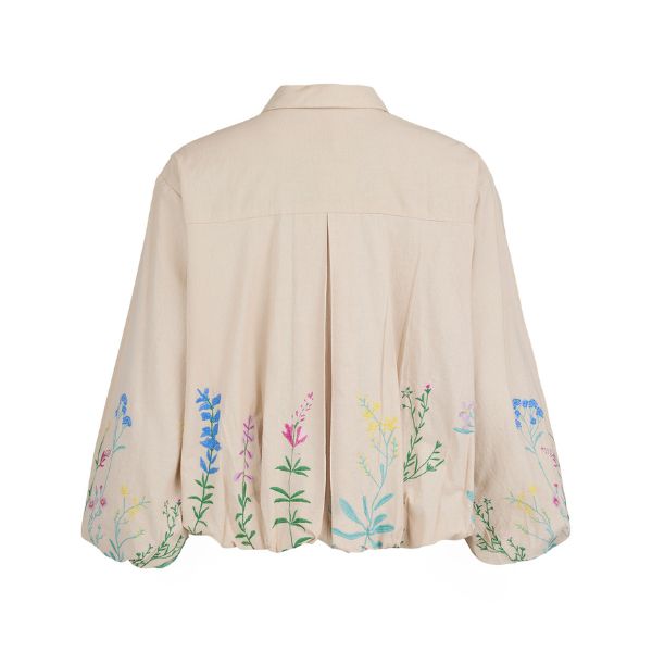 Kort jakke - Sand m. broderede blomster - NOEN