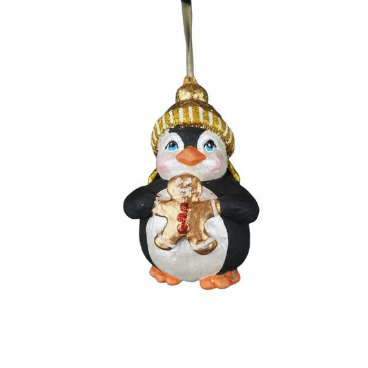 Pingvin med kagemand - Julefigur