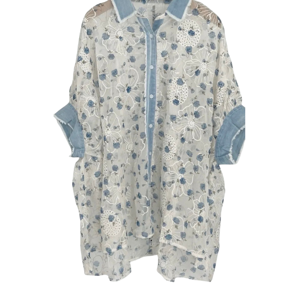 Oversize skjorte - Lyseblå blomster - Qnuz