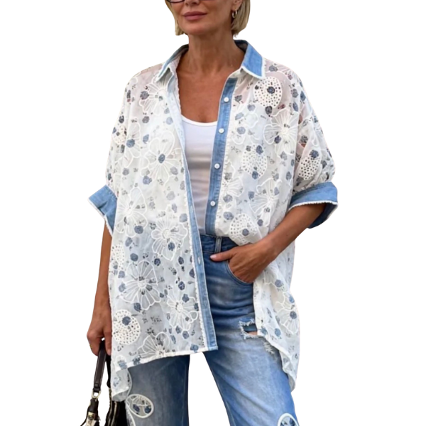 Oversize skjorte - Lyseblå blomster - Qnuz