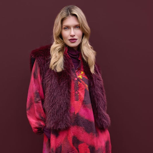 Kunstpels vest - Bordeaux - NOEN