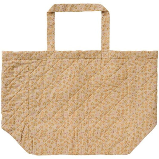 Quiltet taske - Beige m. gule blomster 07885-02