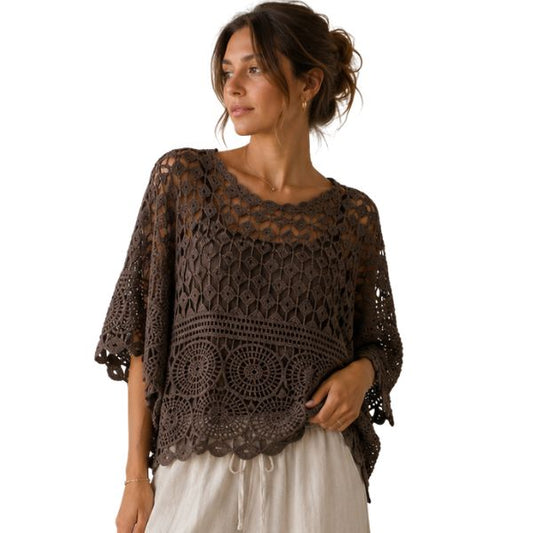 Hulmønster bluse - Brun - Lisbeth Merrild