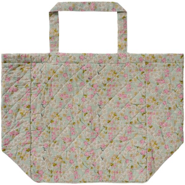 Quiltet taske - Støvblå blomster 07886-68