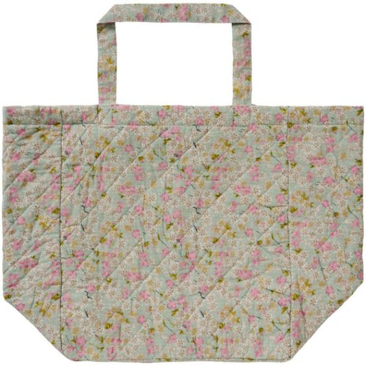Quiltet taske - Støvblå blomster 07886-68