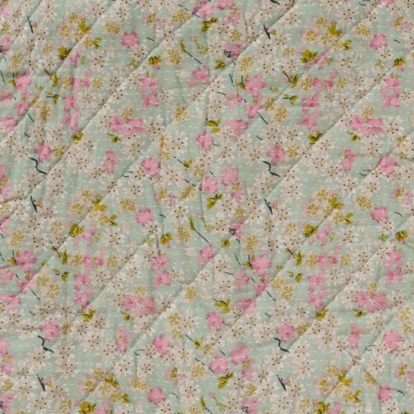 Quiltet taske - Støvblå blomster 07886-68