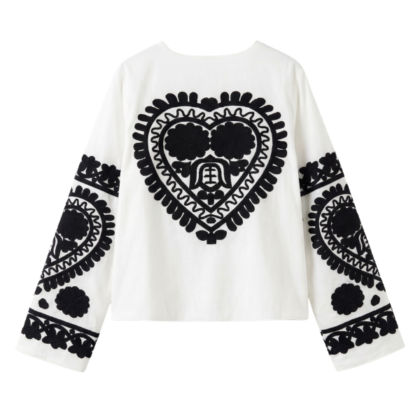 Jakke m. broderi - Hvid - Qnuz 