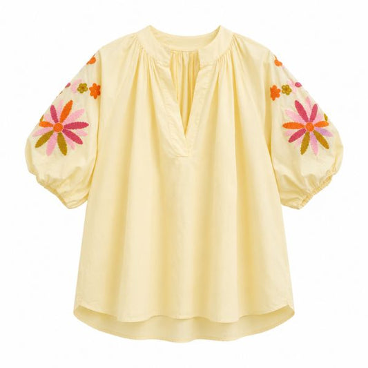 Bluse blomsterærme - Gul - Boho Love