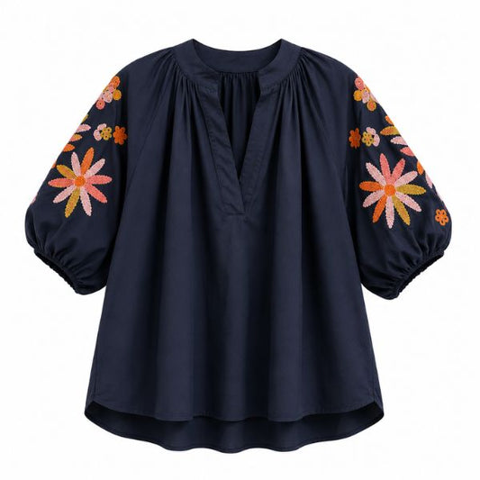 Bluse blomsterærme - Navy - Boho Love
