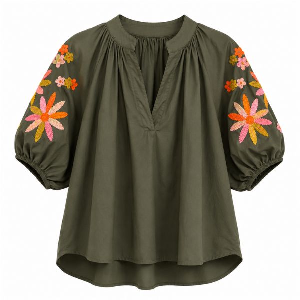 Bluse blomsterærme - Army - Boho Love