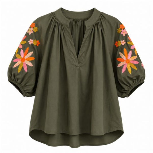 Bluse blomsterærme - Army - Boho Love