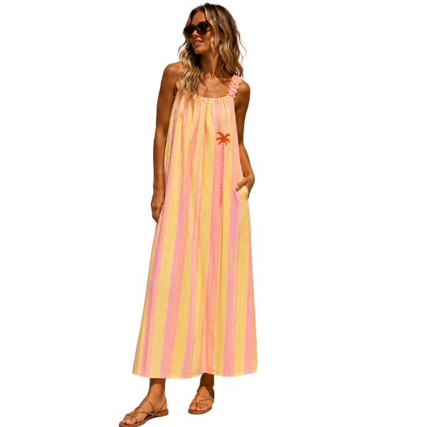 Kjole - Rosa/gule striber - Boho Love