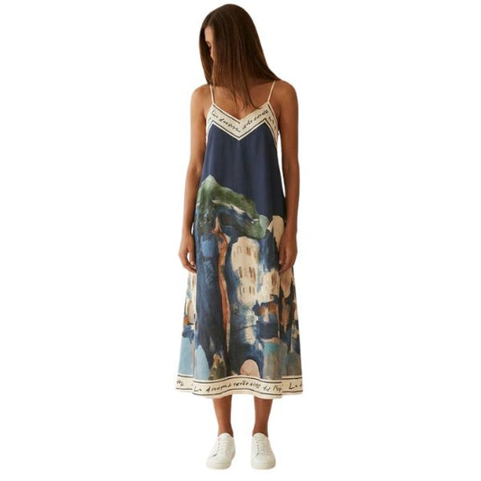 Satin stropkjole - Navy - Marc Lauge