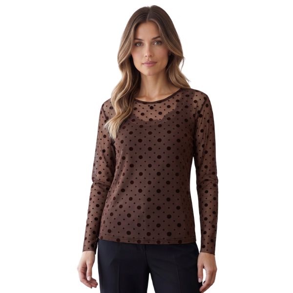 Gitte mesh bluse - Brun m. prikker - Ofelia