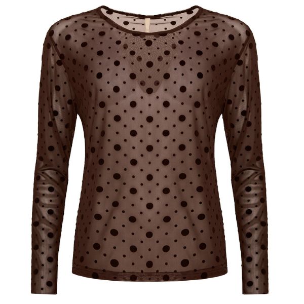 Gitte mesh bluse - Brun m. prikker - Ofelia
