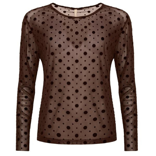 Gitte mesh bluse - Brun m. prikker - Ofelia