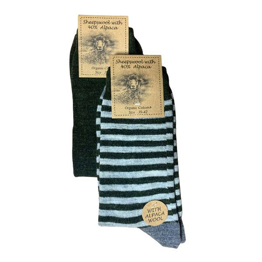 Stribede alpaca sokker - Grøn/grå - Clemente