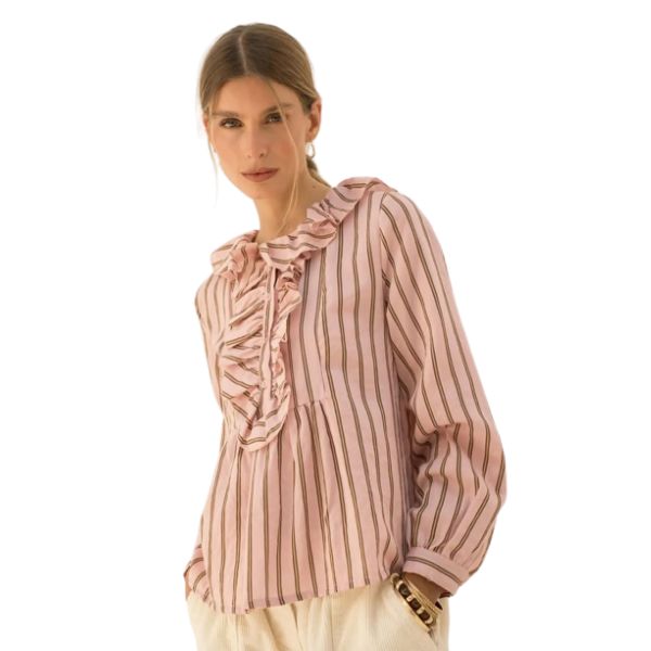 Maggie bluse m. flæser - Rose - Lecoco 