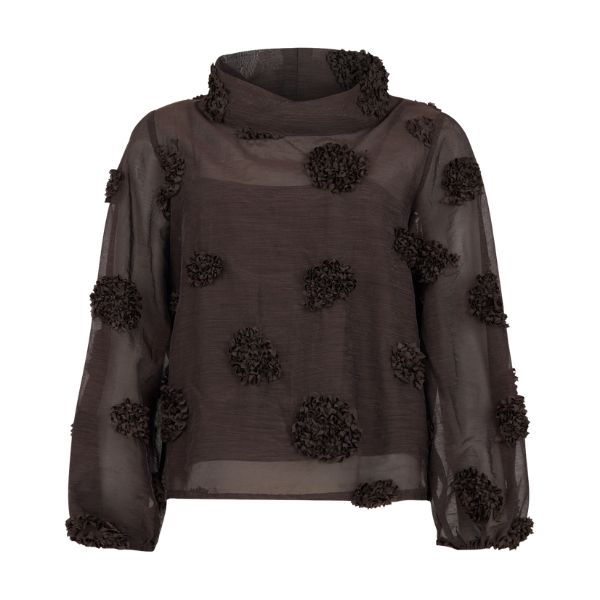 Bluse m. blomster - Mørkebrun - NOEN